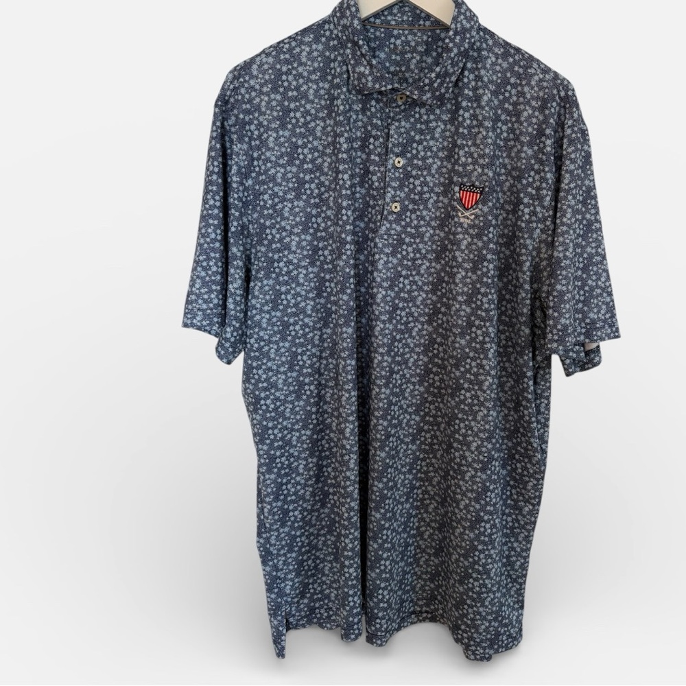 Johnnie O Men's Blue Floral Performance Polo - Lighthouse sz XL Wash Golf Logo